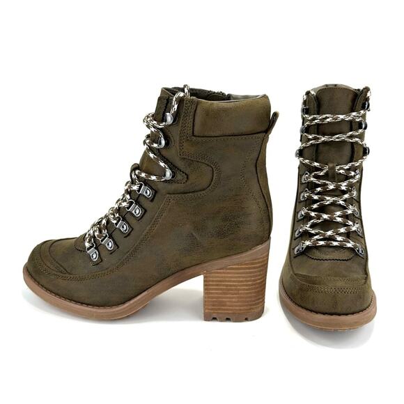 Carlos Santana Ardent Green Ankle Boot Sz 10 Faux Leather Block Heel Zip Closure - Picture 11 of 15